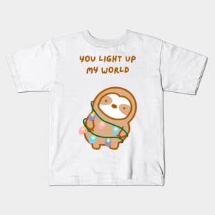 You Light Up My World Christmas Lights Sloth Kids T-Shirt